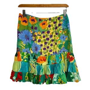 Jams World Skirt Colorful Print Medium Tropical Tiered Hattie Hawaiian Beach N15